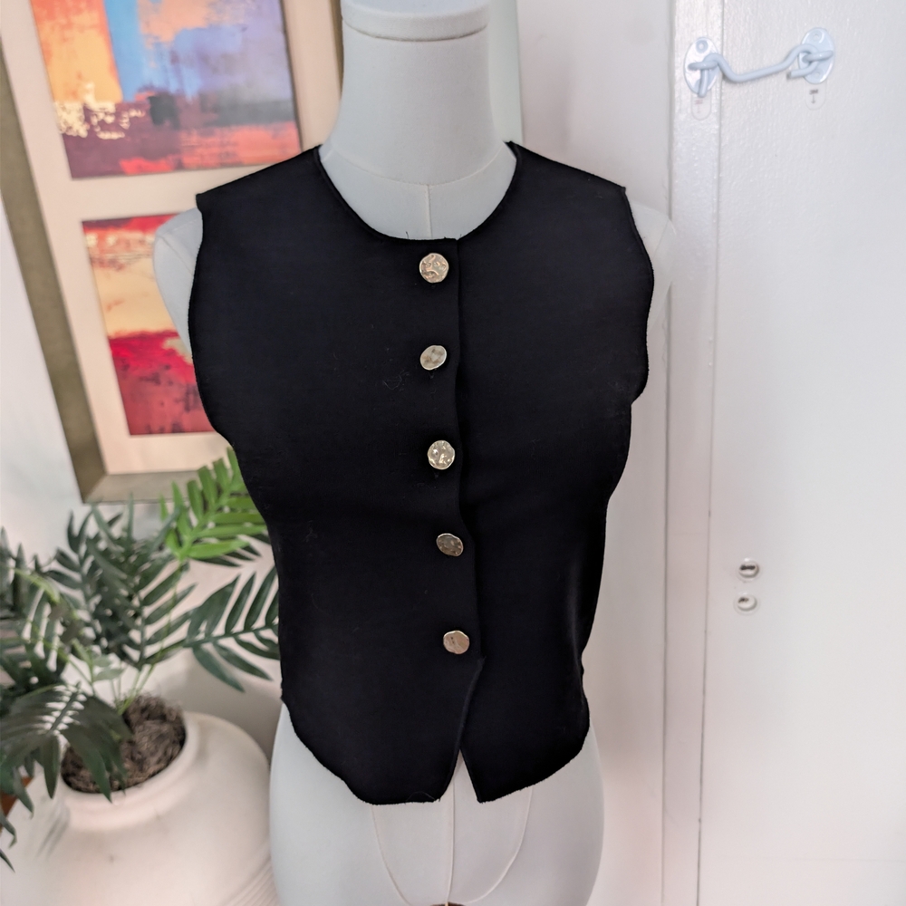 Zara Black Sleeveless Vest Silver Buttons